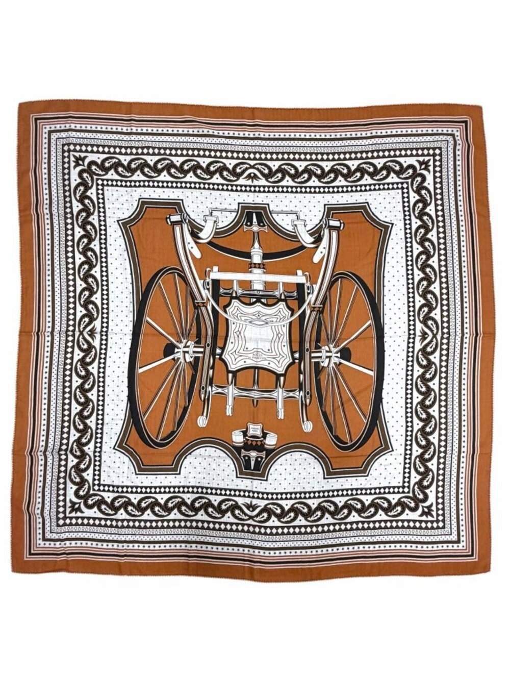 Hermes les Roues de Phaeton Four Wheeled Carriage Wheel Cashmere Silk Scarf